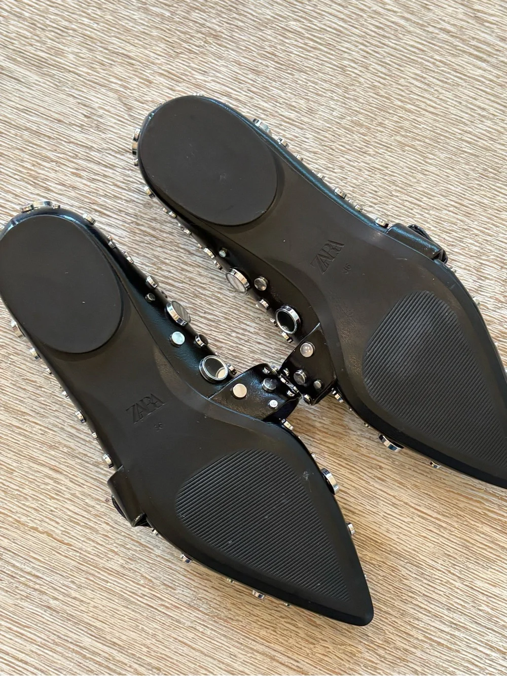 NWT Zara Black Mary Jane Flats Mirror Discs And Studs - Picture 7 of 8